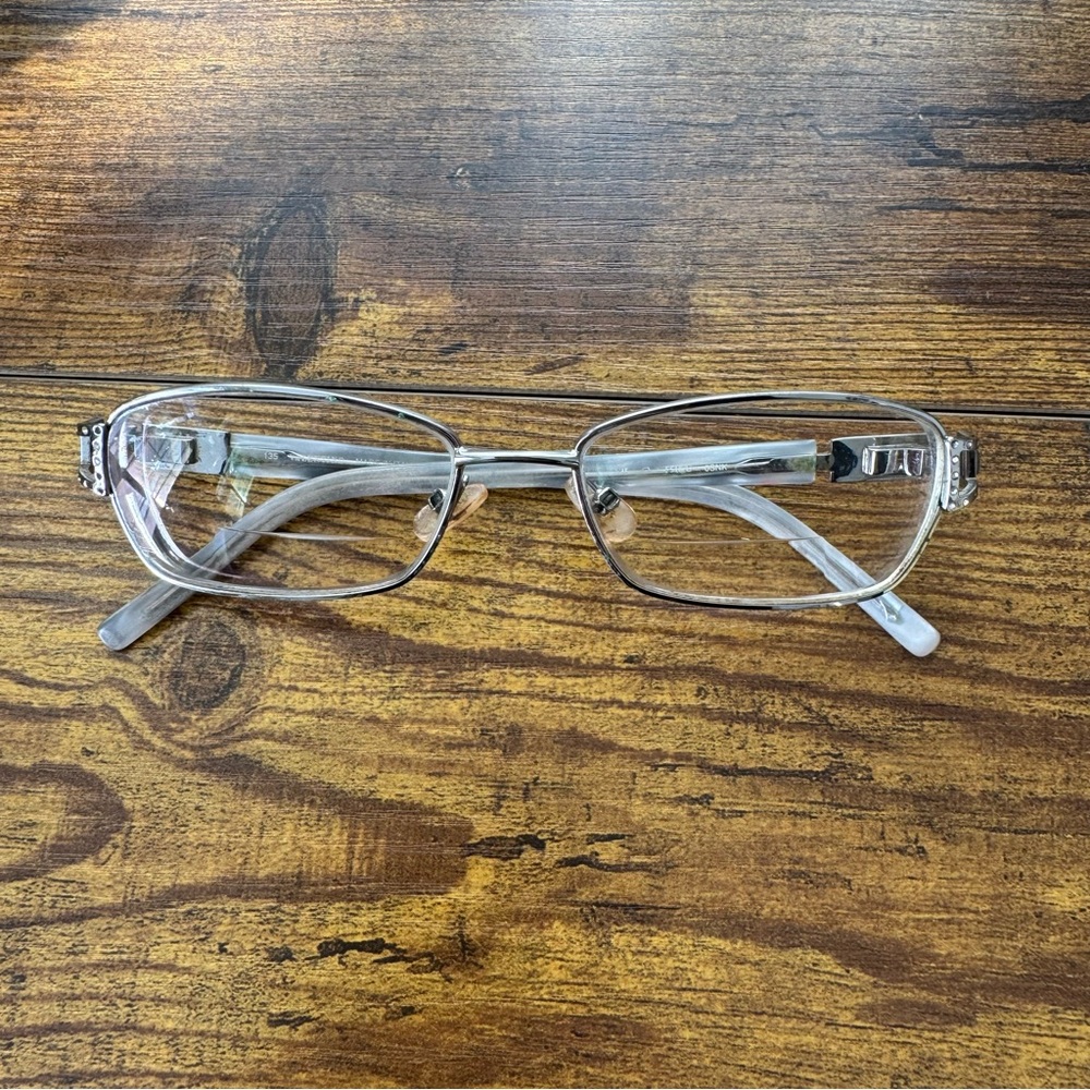 Valentino Italy Rhinestone Hinge Eyeglass Frames Rectangular Silver Tone